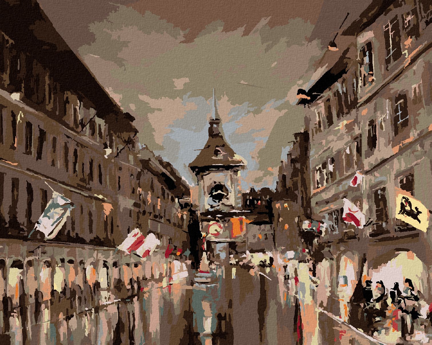 zuty Malování podle čísel - KRAMGASSOVÁ ULICE V PODVEČER - Rozměr: 40x50 cm, Rámování: Varianta: vypnuté plátno na rám - obrázek 1