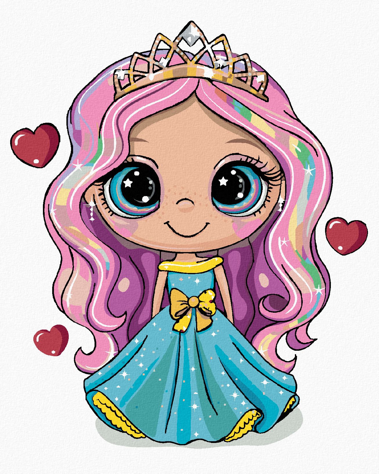 zuty Malování podle čísel - DÍVKA PRINCEZNA SE SRDÍČKY - Rozměr: 40x50 cm, Rámování: Varianta: bez rámu a bez vypnutí plátna - obrázek 1