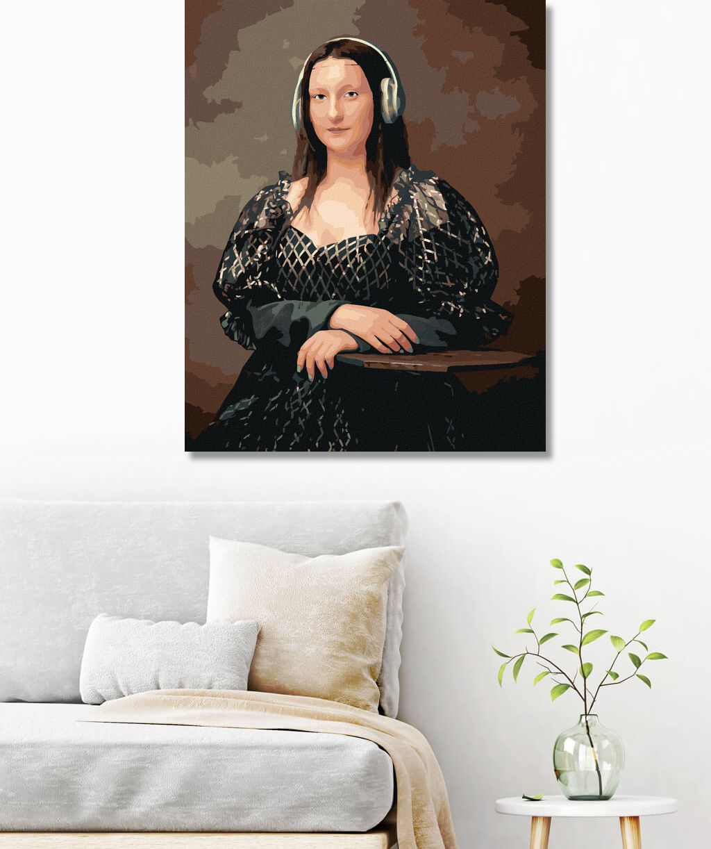 zuty Malování podle čísel - MONA LISA SE SLUCHÁTKY - Rozměr: 40x50 cm, Rámování: Varianta: bez rámu a bez vypnutí plátna - obrázek 7
