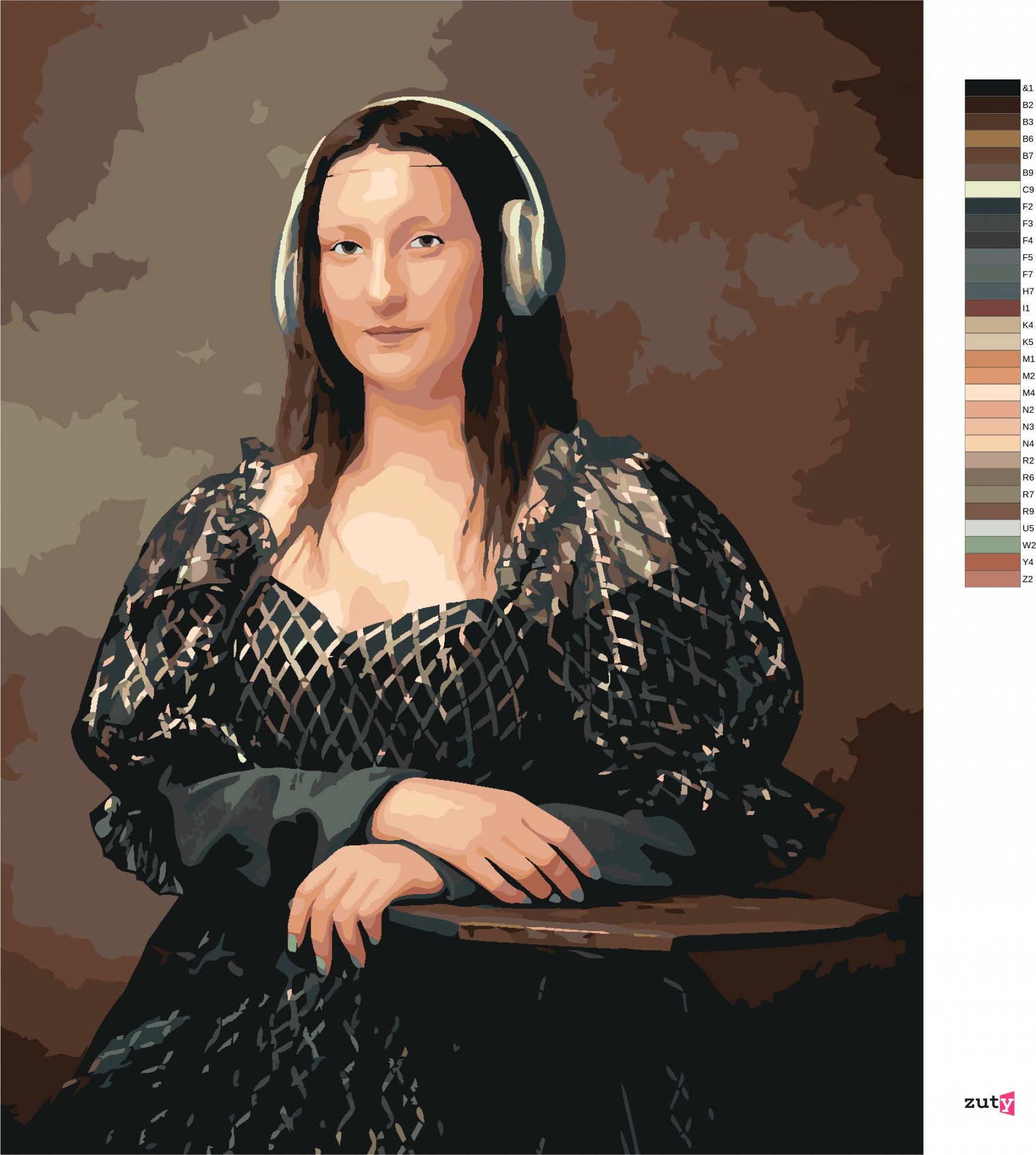 zuty Malování podle čísel - MONA LISA SE SLUCHÁTKY - Rozměr: 40x50 cm, Rámování: Varianta: bez rámu a bez vypnutí plátna - obrázek 10