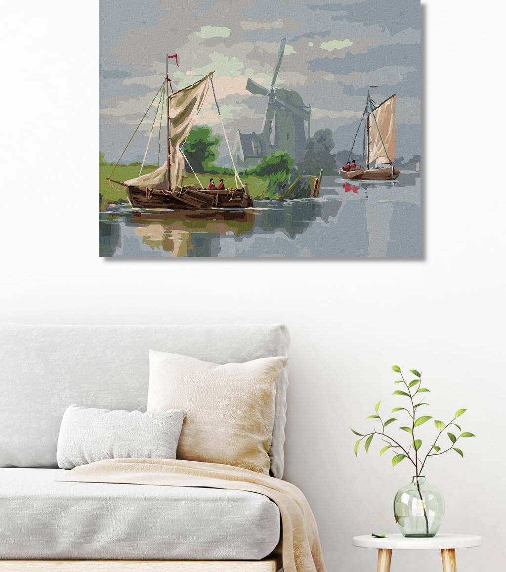zuty Malování podle čísel - VĚTRNÝ MLÝN A PLACHETNIČKY - Rozměr: 40x50 cm, Rámování: Varianta: vypnuté plátno na rám - obrázek 2