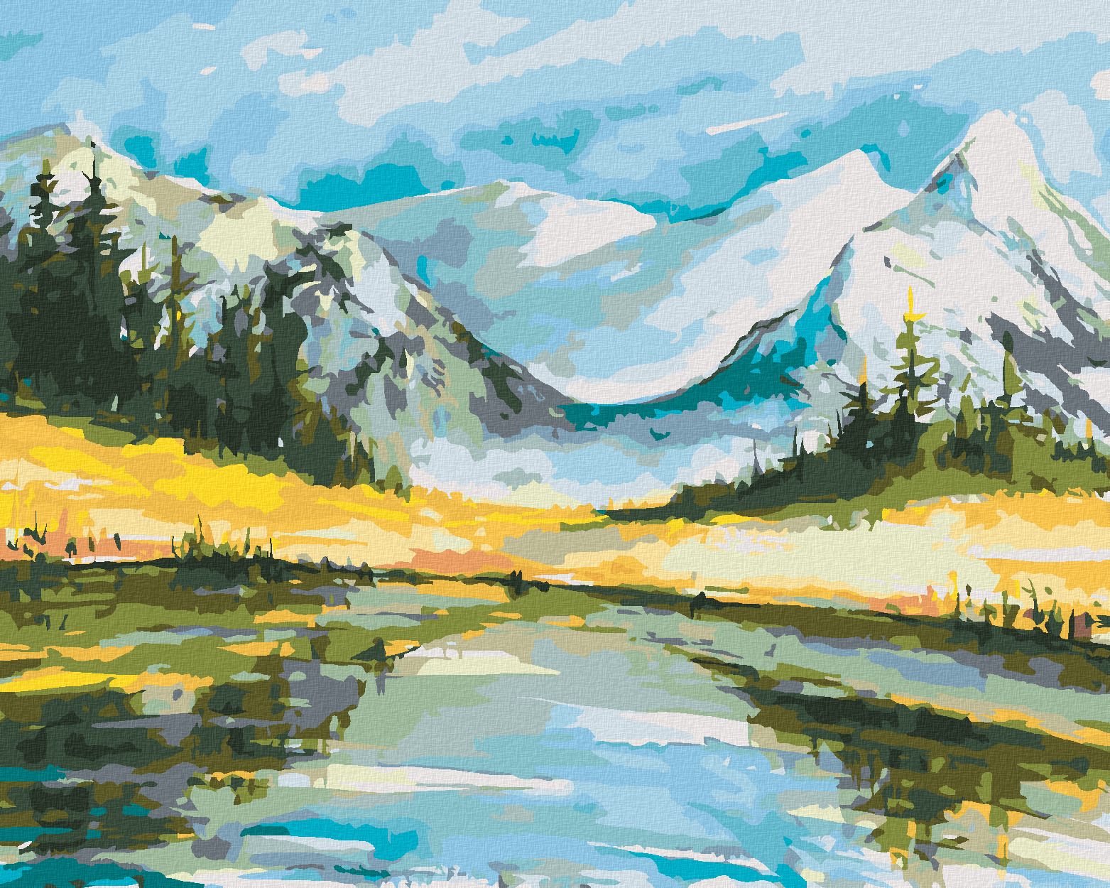 zuty Malování podle čísel - ZASNĚŽENÉ HORY S JEZEREM - Rozměr: 40x50 cm, Rámování: Varianta: vypnuté plátno na rám - obrázek 1