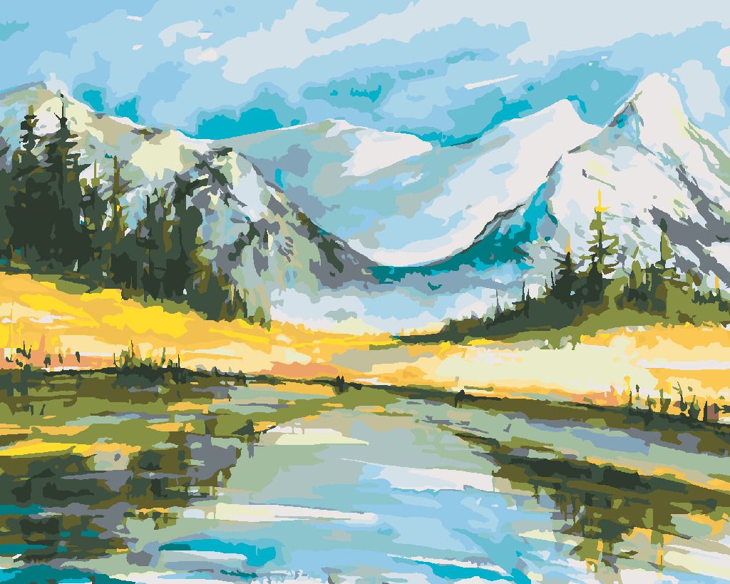 zuty Malování podle čísel - ZASNĚŽENÉ HORY S JEZEREM - Rozměr: 40x50 cm, Rámování: Varianta: vypnuté plátno na rám - obrázek 9