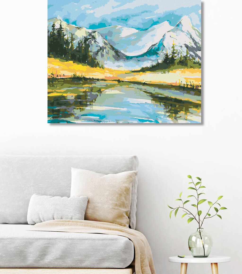 zuty Malování podle čísel - ZASNĚŽENÉ HORY S JEZEREM - Rozměr: 40x50 cm, Rámování: Varianta: vypnuté plátno na rám - obrázek 10