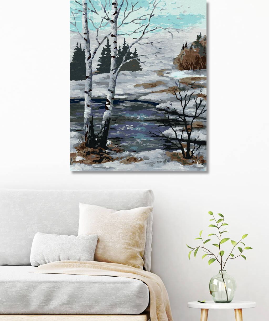 zuty Malování podle čísel - BŘÍZY V ZIMNÍ KRAJINĚ - Rozměr: 40x50 cm, Rámování: Varianta: bez rámu a bez vypnutí plátna - obrázek 5
