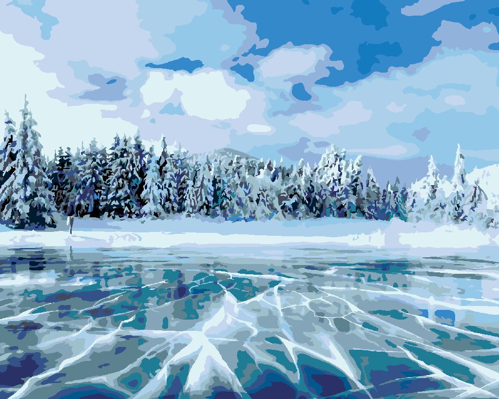 zuty Malování podle čísel - ZAMRZLÉ JEZERO V HORÁCH - Rozměr: 40x50 cm, Rámování: Varianta: vypnuté plátno na rám - obrázek 9