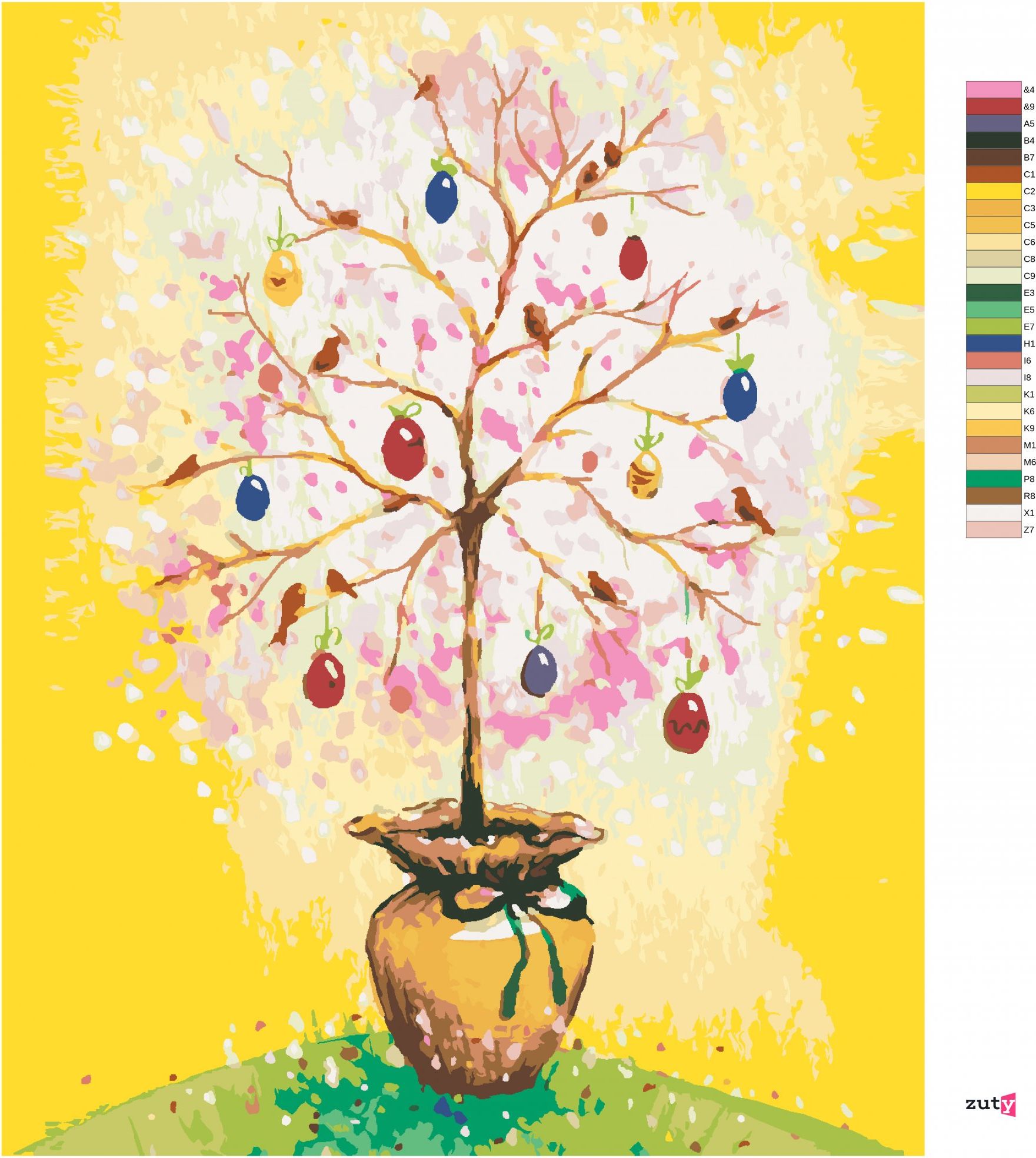 zuty Malování podle čísel - VELIKONOČNÍ STROM S VAJÍČKY - Rozměr: 40x50 cm, Rámování: Varianta: bez rámu a bez vypnutí plátna - obrázek 10