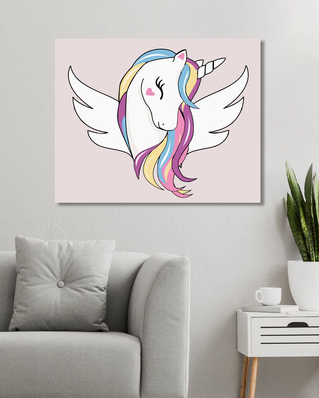 zuty Malování podle čísel - ROZTOMILÝ JEDNOROŽEC S KŘIDLY - Rozměr: 40x50 cm, Rámování: Varianta: vypnuté plátno na rám - obrázek 2