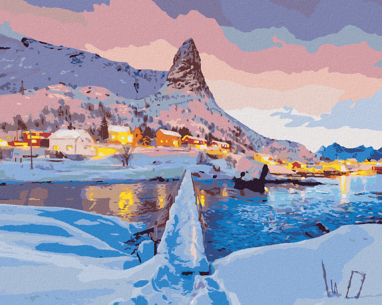 zuty Malování podle čísel - ZÁPAD SLUNCE NA VRCHOLKU HAMMARSKAFTET - Rozměr: 40x50 cm, Rámování: Varianta: bez rámu a bez vypnutí plátna - obrázek 1