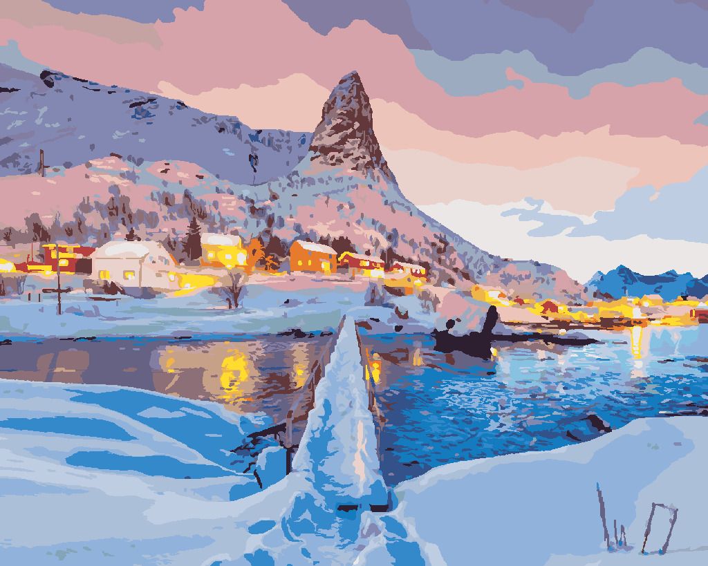 zuty Malování podle čísel - ZÁPAD SLUNCE NA VRCHOLKU HAMMARSKAFTET - Rozměr: 40x50 cm, Rámování: Varianta: bez rámu a bez vypnutí plátna - obrázek 6