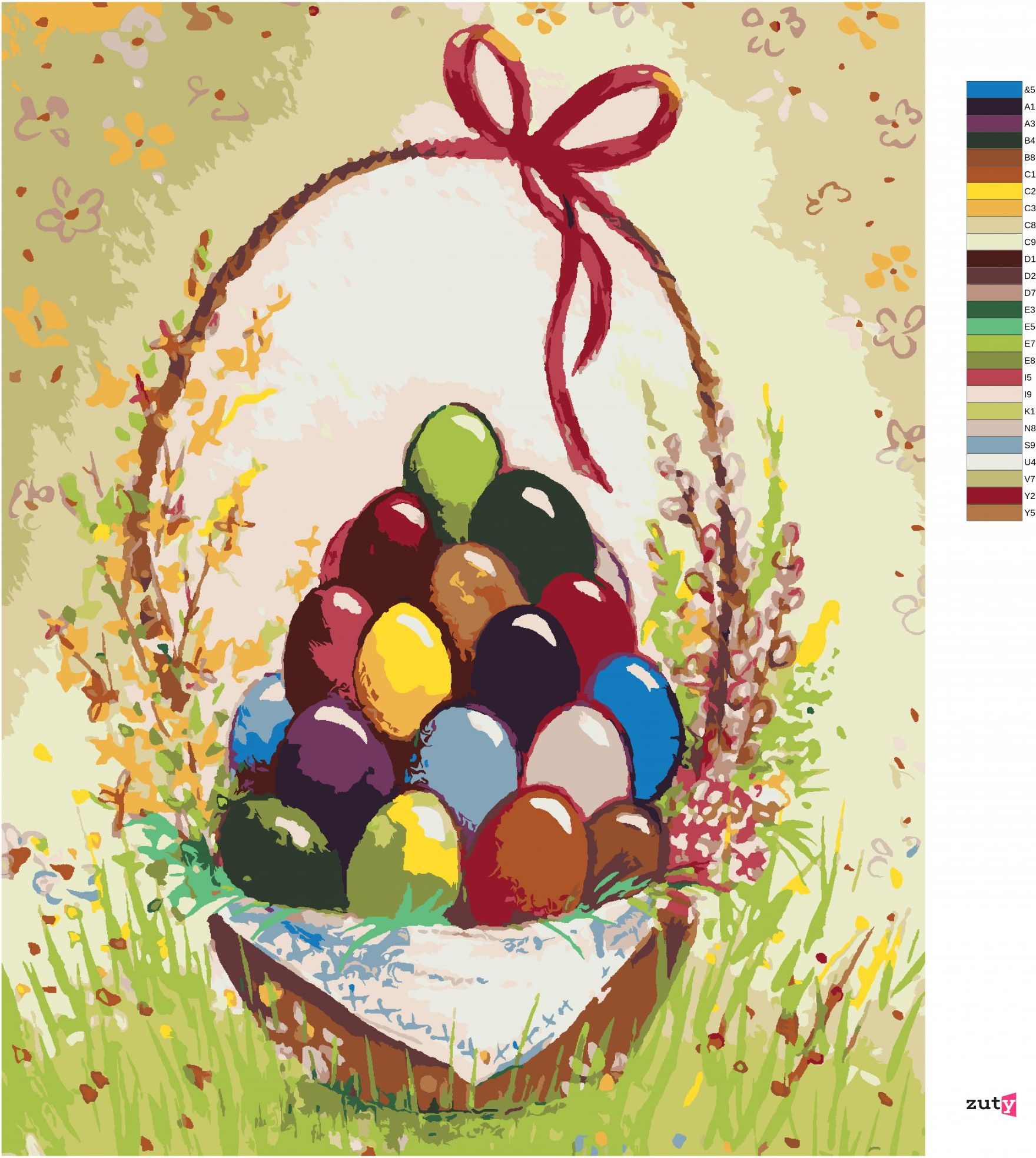 zuty Malování podle čísel - VELIKONOČNÍ VAJÍČKA V KOŠÍKU - Rozměr: 40x50 cm, Rámování: Varianta: bez rámu a bez vypnutí plátna - obrázek 6