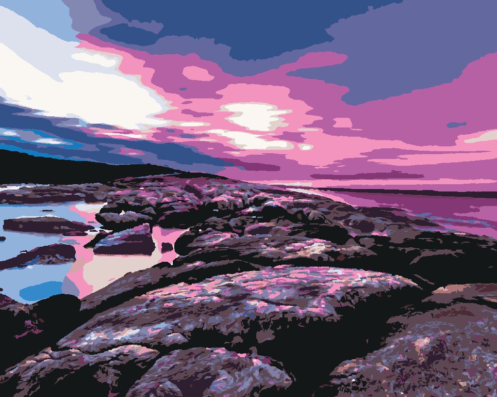 zuty Malování podle čísel - ZÁŘÍCÍ ZÁPAD SLUNCE NAD KAMENY - Rozměr: 40x50 cm, Rámování: Varianta: bez rámu a bez vypnutí plátna - obrázek 6