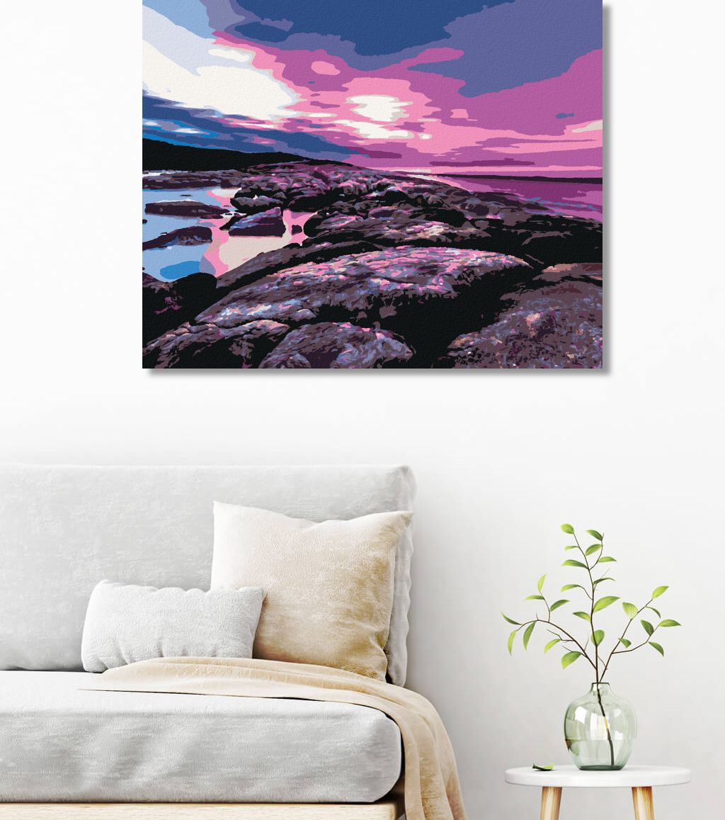 zuty Malování podle čísel - ZÁŘÍCÍ ZÁPAD SLUNCE NAD KAMENY - Rozměr: 40x50 cm, Rámování: Varianta: vypnuté plátno na rám - obrázek 9