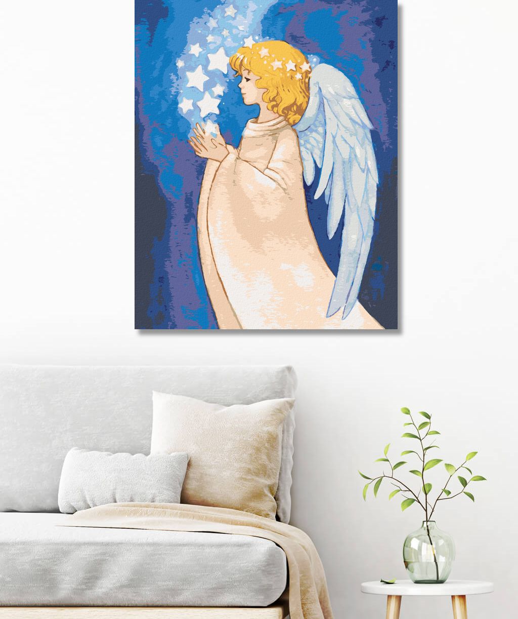 zuty Malování podle čísel - ANDĚL A ZÁŘÍCÍ HVĚZDY - Rozměr: 40x50 cm, Rámování: Varianta: bez rámu a bez vypnutí plátna - obrázek 6