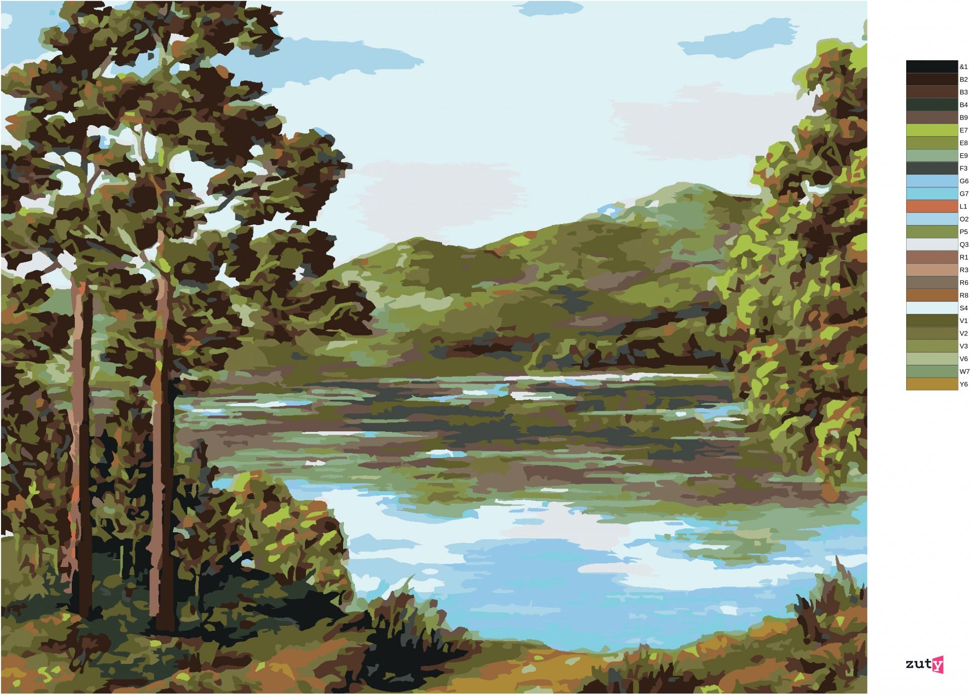 zuty Malování podle čísel - HORSKÉ JEZERO - Rozměr: 40x50 cm, Rámování: Varianta: bez rámu a bez vypnutí plátna - obrázek 6