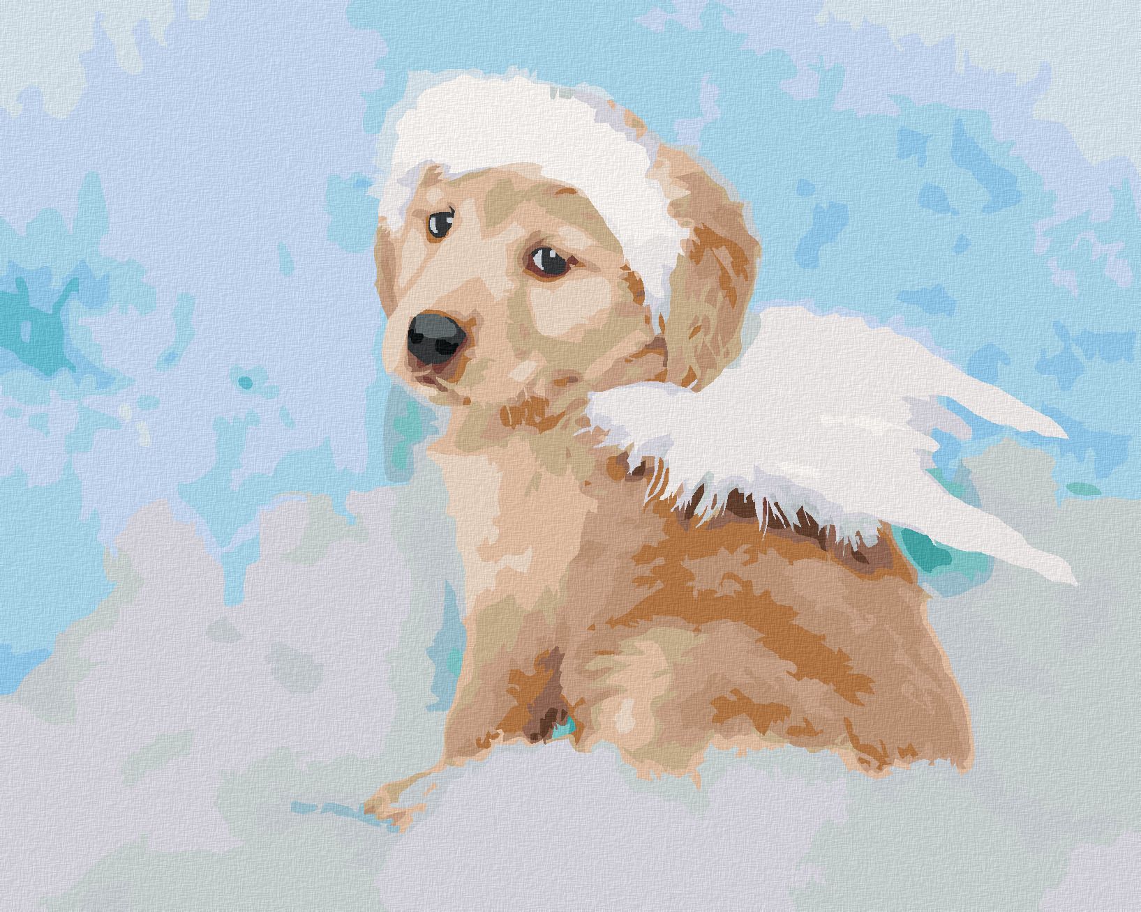 zuty Malování podle čísel - PES ANDĚL NA OBLÁČKU - Rozměr: 40x50 cm, Rámování: Varianta: bez rámu a bez vypnutí plátna - obrázek 1