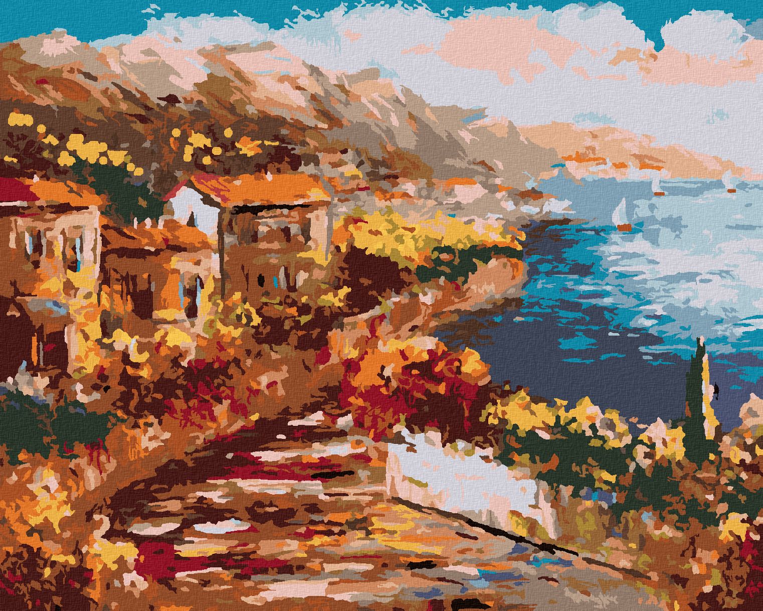 zuty Malování podle čísel - VÝHLED Z ŘECKÉHO PŘISTAVU - Rozměr: 40x50 cm, Rámování: Varianta: bez rámu a bez vypnutí plátna - obrázek 1