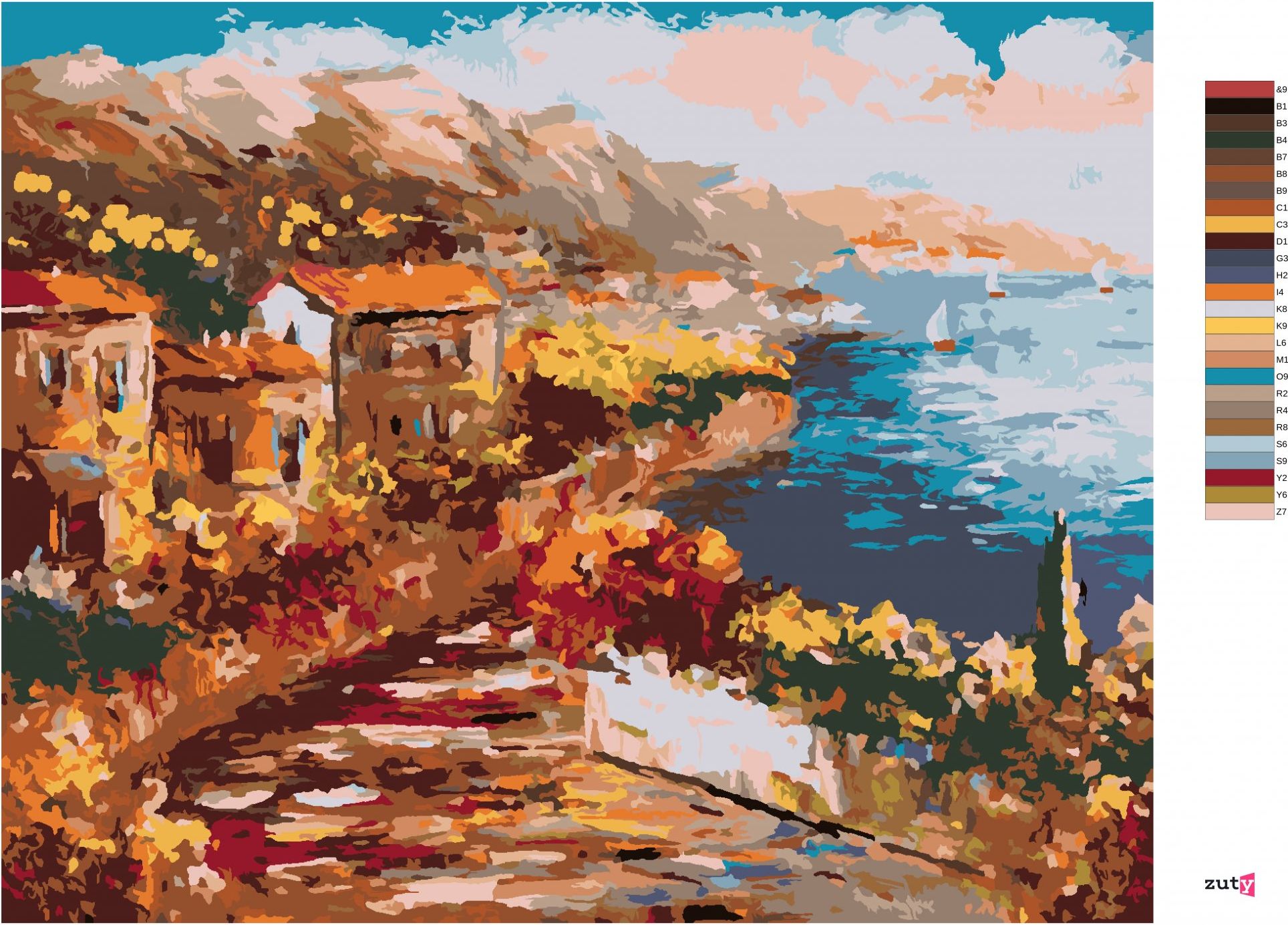 zuty Malování podle čísel - VÝHLED Z ŘECKÉHO PŘISTAVU - Rozměr: 40x50 cm, Rámování: Varianta: bez rámu a bez vypnutí plátna - obrázek 6