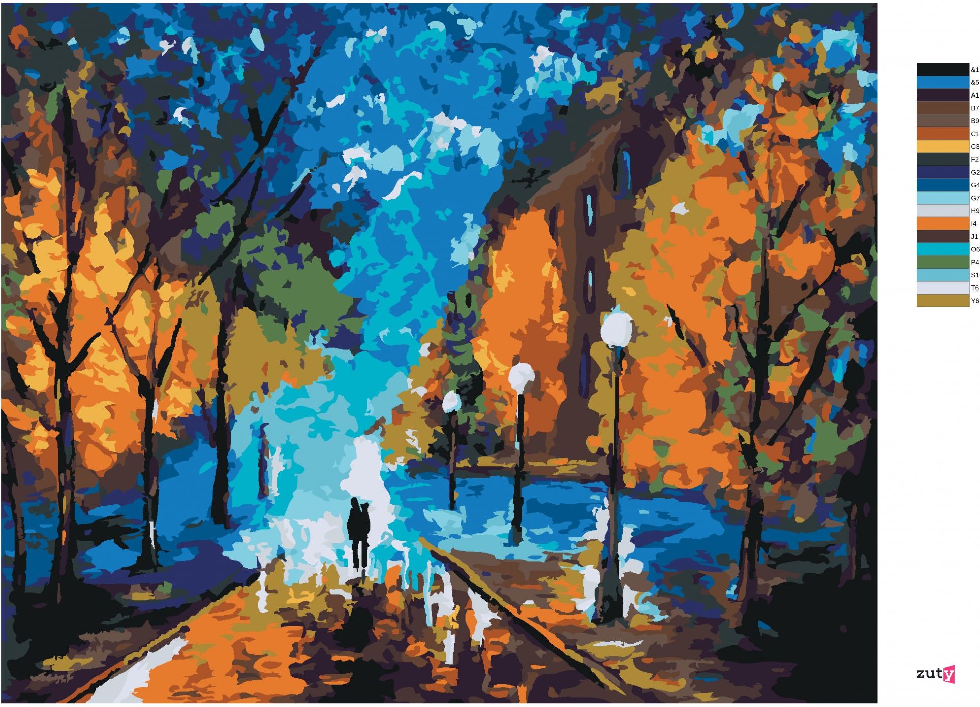 zuty Malování podle čísel - PROCHÁZKA POZDĚ V NOCI - Rozměr: 40x50 cm, Rámování: Varianta: vypnuté plátno na rám - obrázek 5