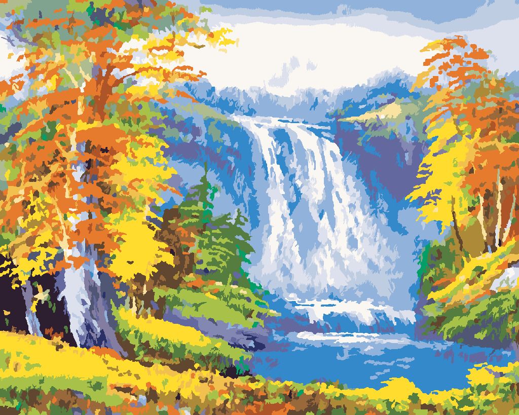 zuty Malování podle čísel - VODOPÁD V PODZIMNÍM LESE - Rozměr: 40x50 cm, Rámování: Varianta: bez rámu a bez vypnutí plátna - obrázek 6