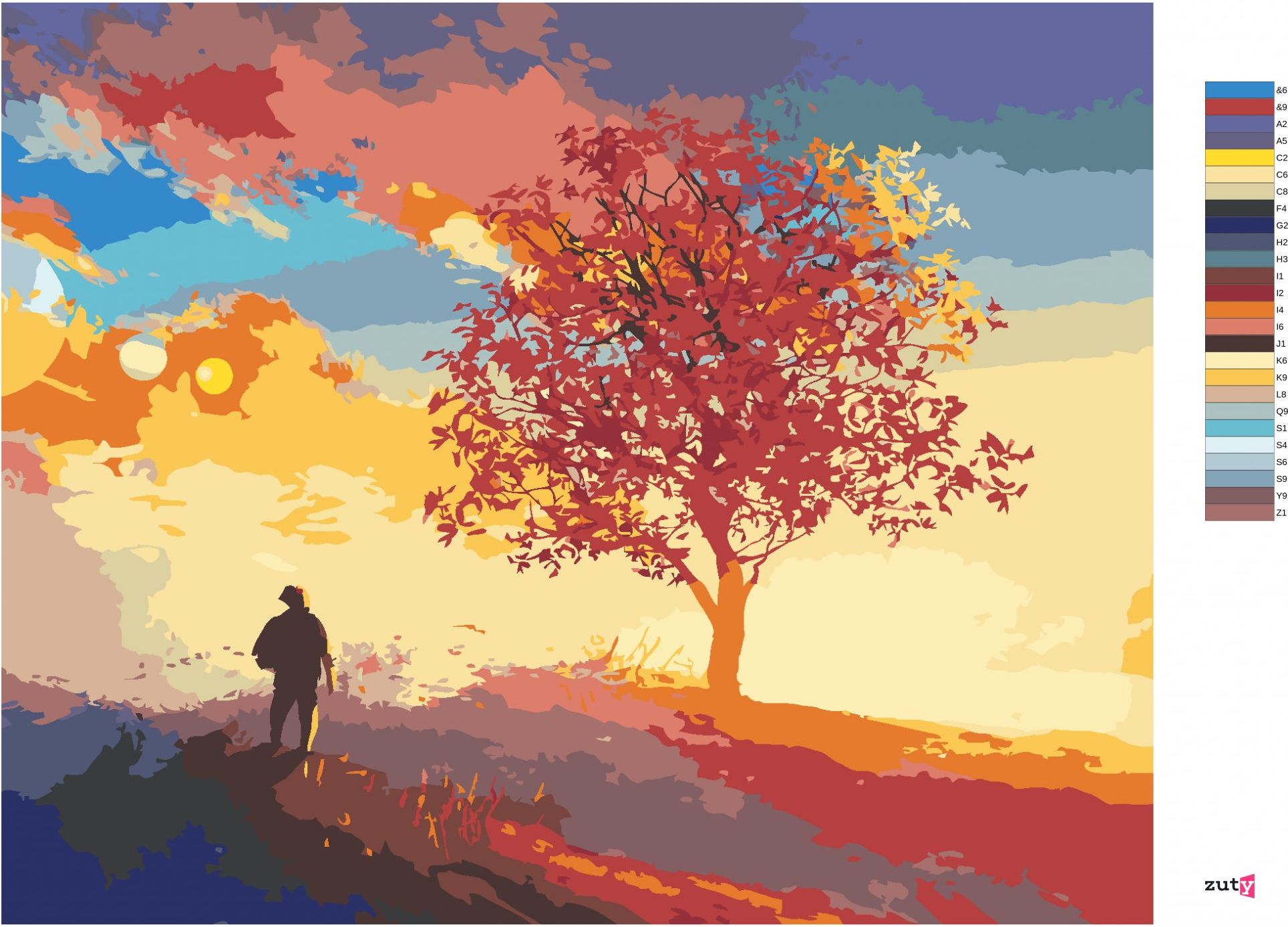 zuty Malování podle čísel - STROM NA SAMOTNÉM VRCHOLU KOPCE - Rozměr: 40x50 cm, Rámování: Varianta: vypnuté plátno na rám - obrázek 2