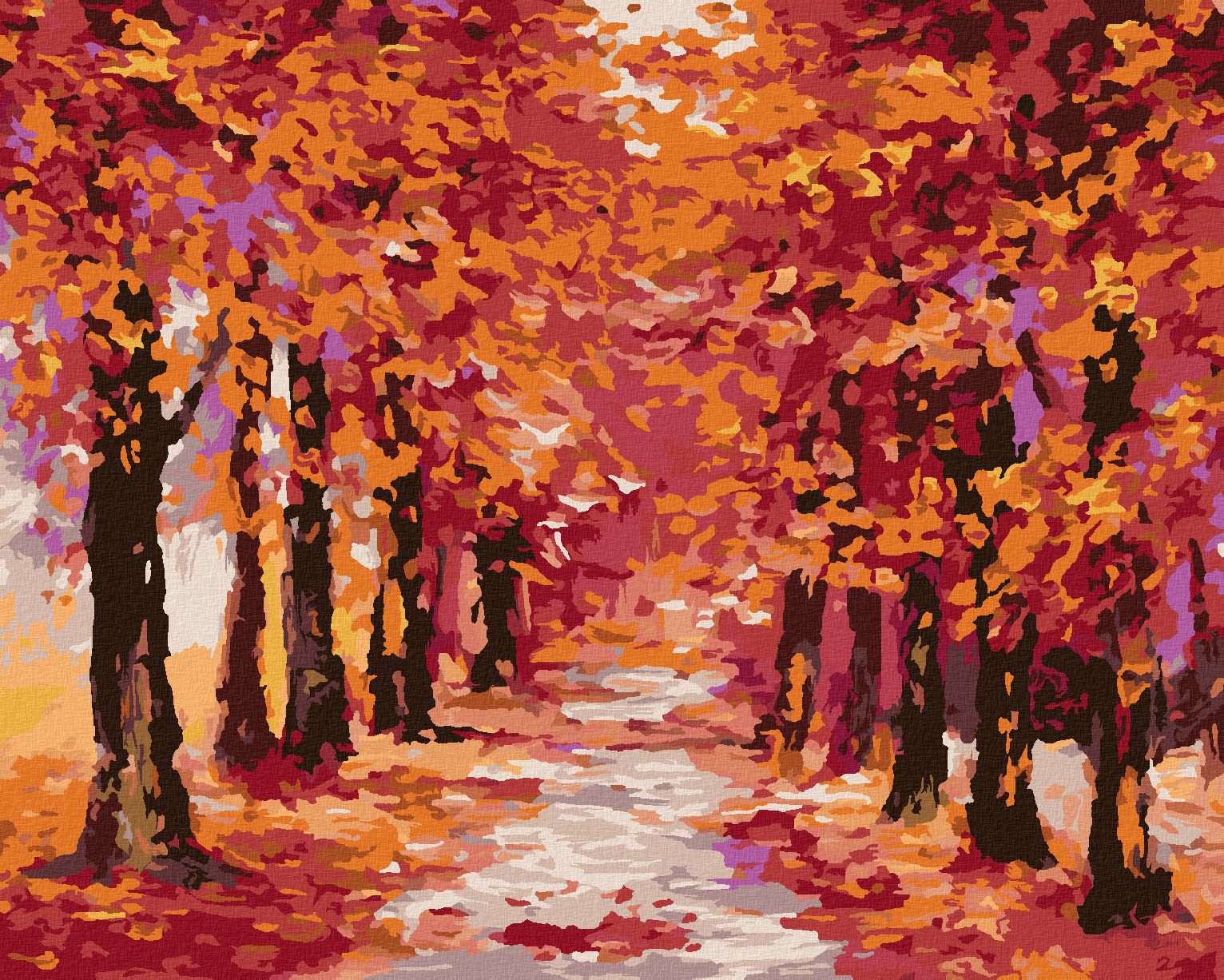 zuty Malování podle čísel - PODZIMNÍ LES ZBAREVNÝ DO ČERVENA - Rozměr: 40x50 cm, Rámování: Varianta: vypnuté plátno na rám - obrázek 1