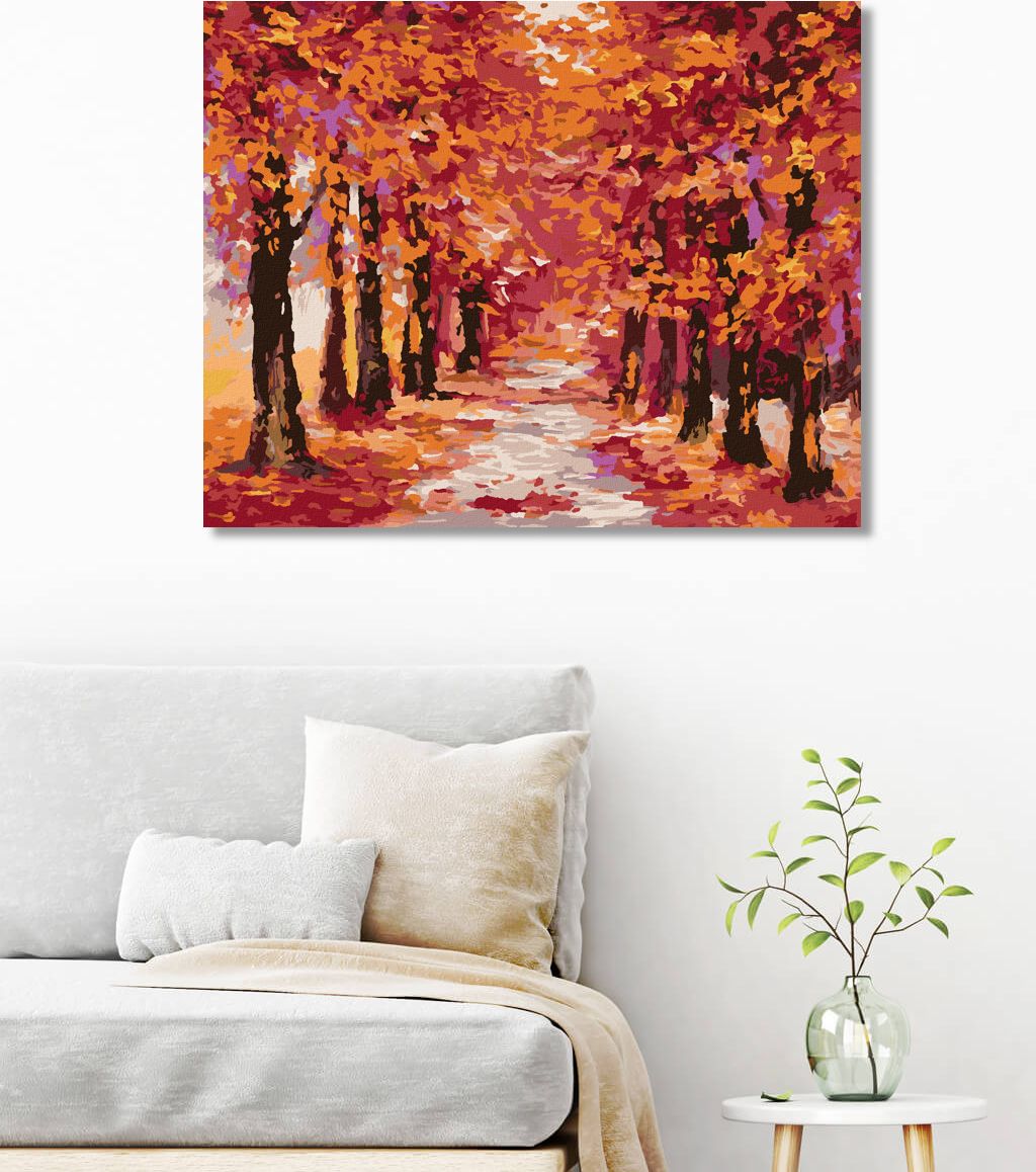zuty Malování podle čísel - PODZIMNÍ LES ZBAREVNÝ DO ČERVENA - Rozměr: 40x50 cm, Rámování: Varianta: vypnuté plátno na rám - obrázek 6