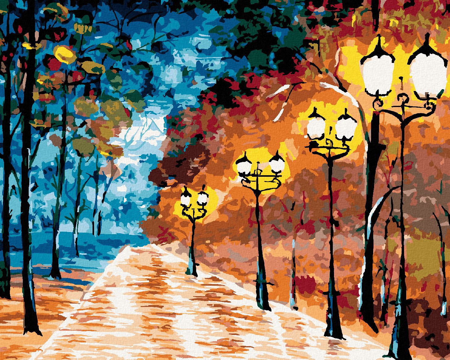 zuty Malování podle čísel - OSAMĚLÝ OSVĚTLENÝ PARK - Rozměr: 40x50 cm, Rámování: Varianta: bez rámu a bez vypnutí plátna - obrázek 1