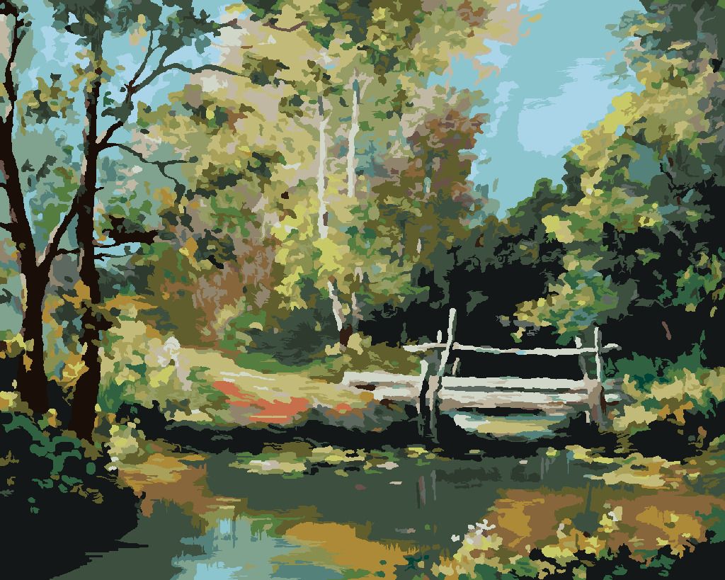 zuty Malování podle čísel - MALÝ MOST V LESE - Rozměr: 40x50 cm, Rámování: Varianta: bez rámu a bez vypnutí plátna - obrázek 2