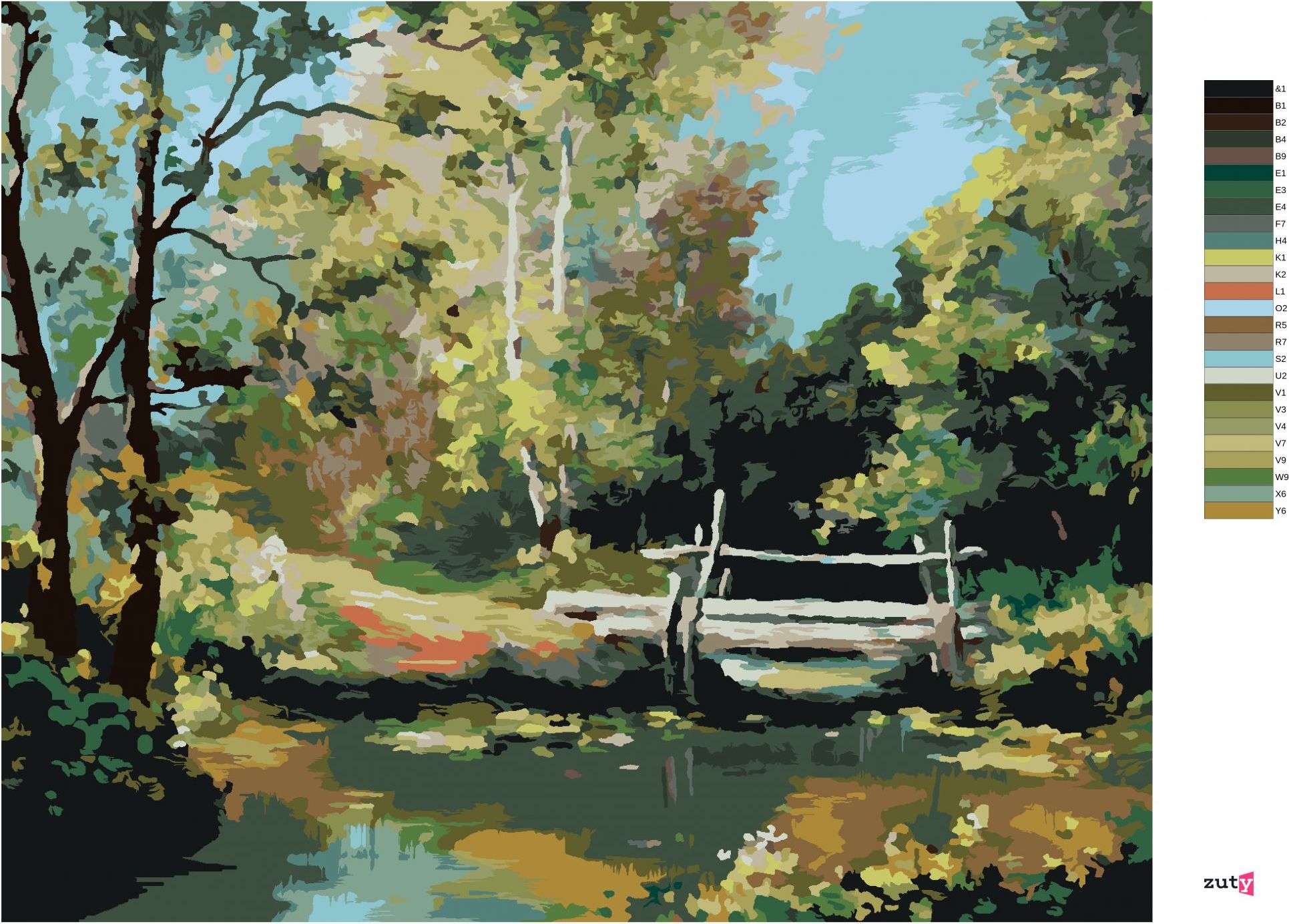 zuty Malování podle čísel - MALÝ MOST V LESE - Rozměr: 40x50 cm, Rámování: Varianta: bez rámu a bez vypnutí plátna - obrázek 10