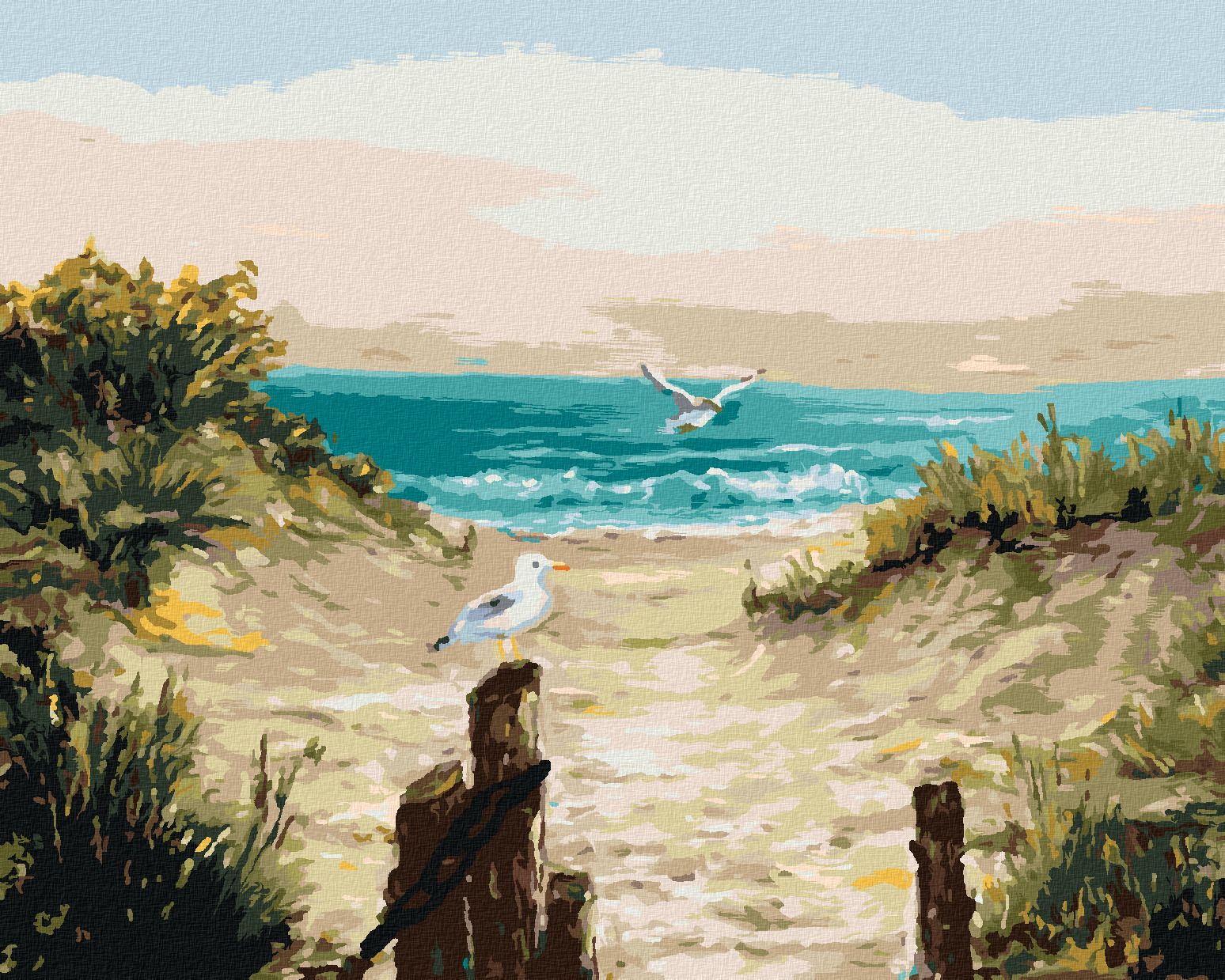 zuty Malování podle čísel - PLÁŽOVÉ DUNY S RACKY - Rozměr: 40x50 cm, Rámování: Varianta: bez rámu a bez vypnutí plátna - obrázek 1