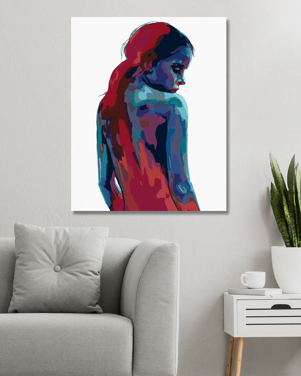 zuty Malování podle čísel - ŽENA V ODSTÍNECH MODRÉ A ČERVENÉ - Rozměr: 40x50 cm, Rámování: Varianta: vypnuté plátno na rám - obrázek 7