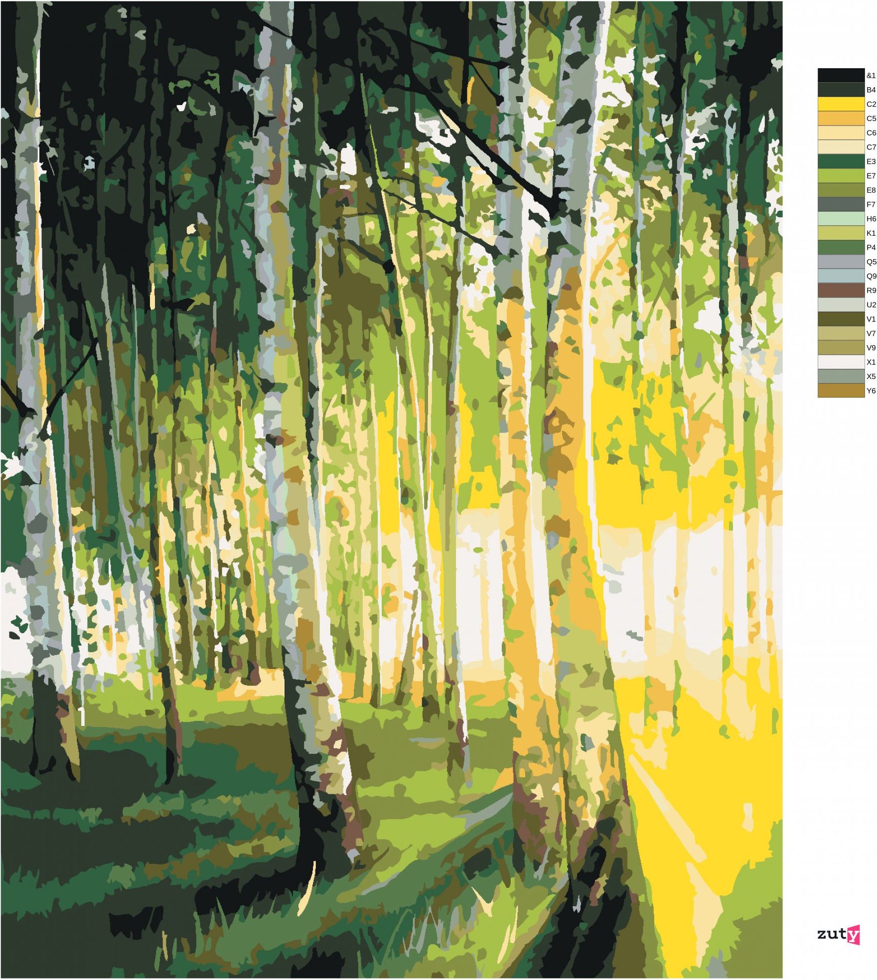 zuty Malování podle čísel - BŘÍZY V PROSVĚTLENÉM LESE - Rozměr: 40x50 cm, Rámování: Varianta: vypnuté plátno na rám - obrázek 4