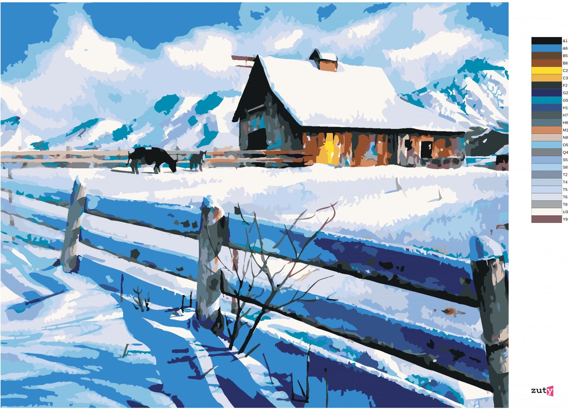 zuty Malování podle čísel - FARMA NA HORÁCH - Rozměr: 40x50 cm, Rámování: Varianta: vypnuté plátno na rám - obrázek 3