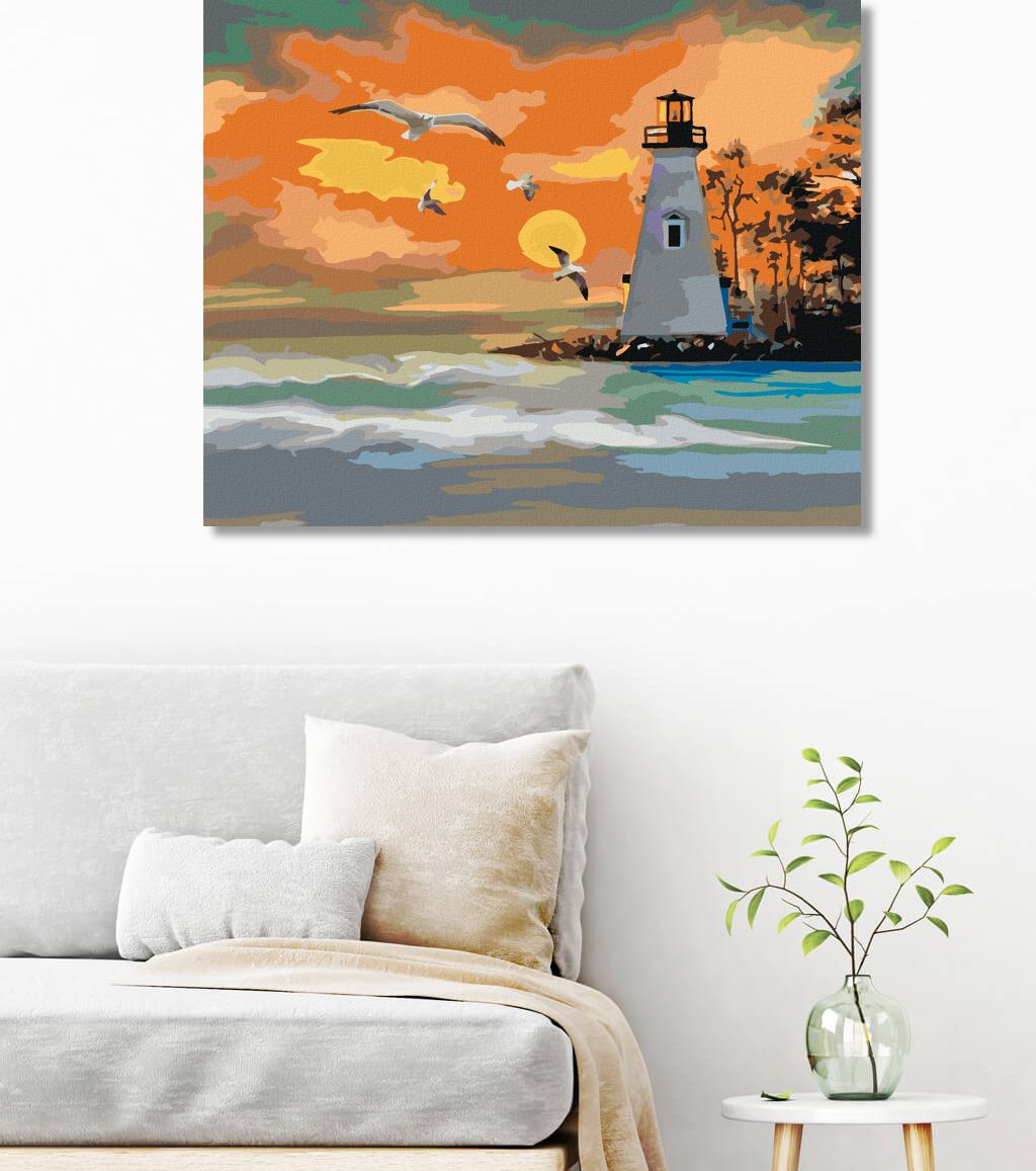zuty Malování podle čísel - ZÁPAD SLUNCE A MAJÁK - Rozměr: 40x50 cm, Rámování: Varianta: bez rámu a bez vypnutí plátna - obrázek 2