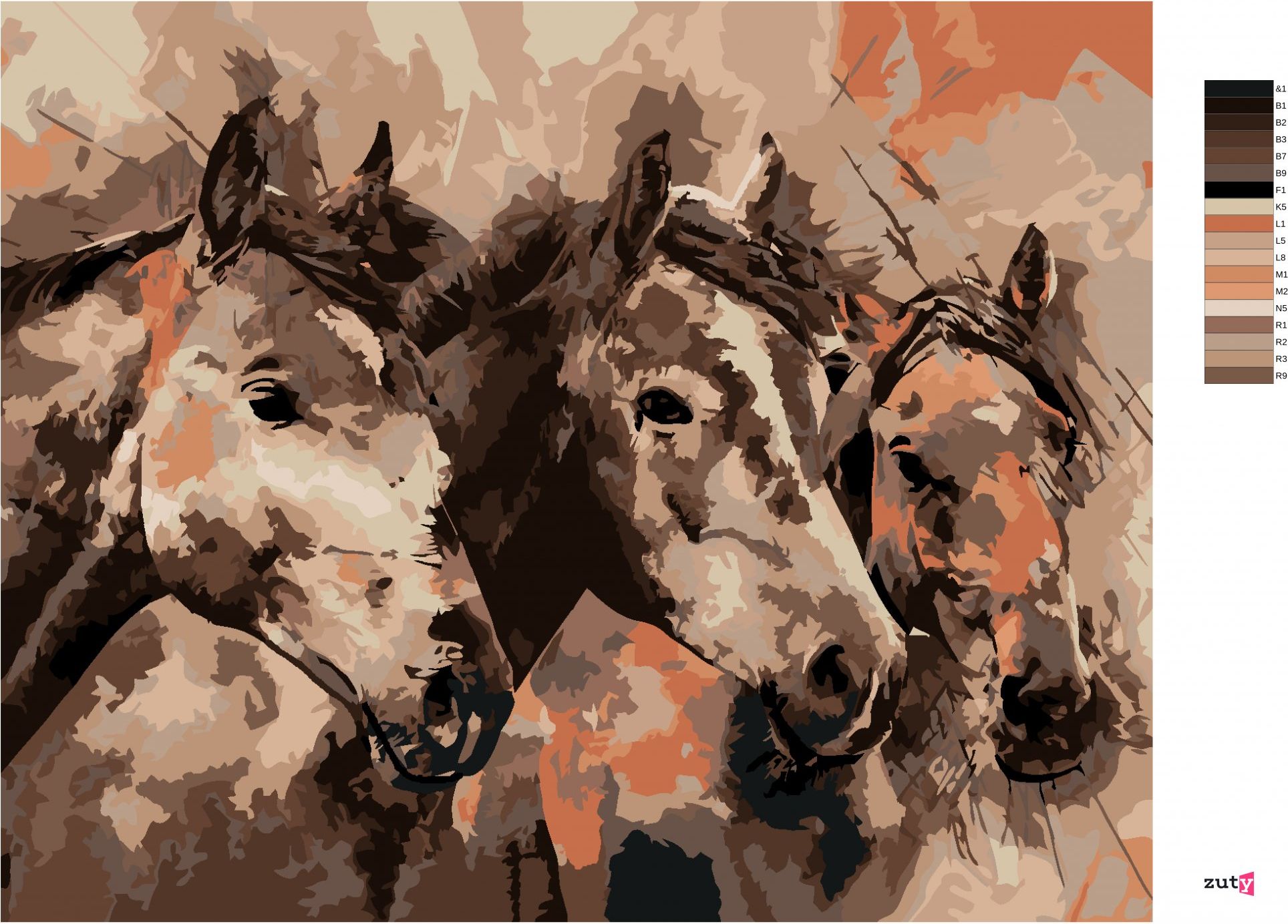 zuty Malování podle čísel - MALOVANÍ KONĚ V HNĚDÉ - Rozměr: 40x50 cm, Rámování: Varianta: bez rámu a bez vypnutí plátna - obrázek 5