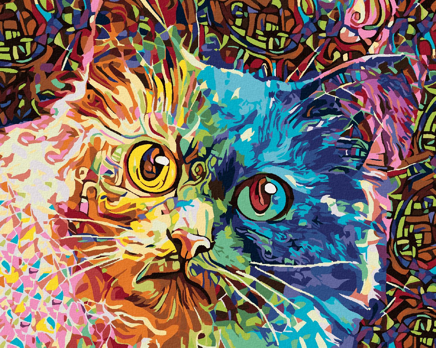 zuty Malování podle čísel - BAREVNÁ MALOVANÁ KOČKA - Rozměr: 40x50 cm, Rámování: Varianta: bez rámu a bez vypnutí plátna - obrázek 1