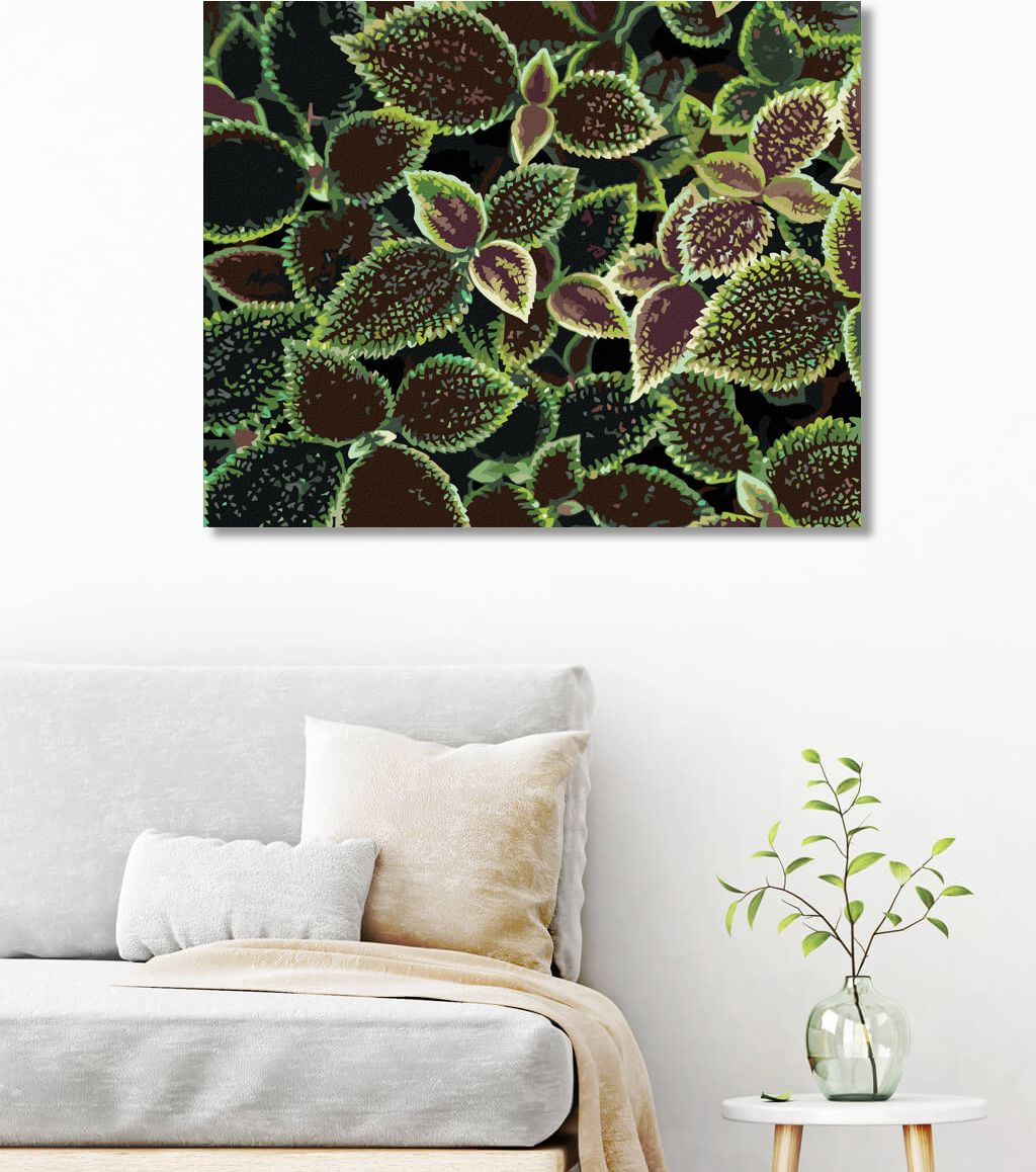 zuty Malování podle čísel - ZELENO-ČERVENÉ LISTY - Rozměr: 40x50 cm, Rámování: Varianta: vypnuté plátno na rám - obrázek 2