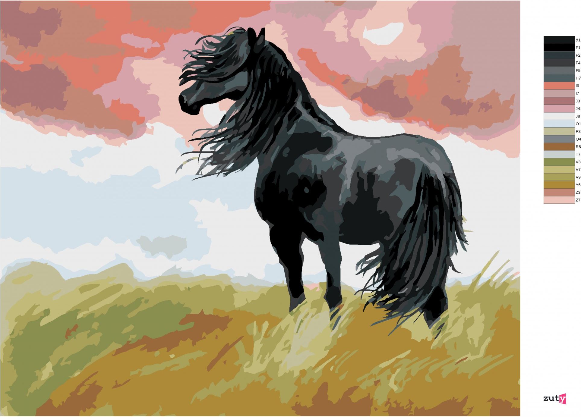 zuty Malování podle čísel - ČERNÝ KŮŇ NA LOUCE - Rozměr: 40x50 cm, Rámování: Varianta: bez rámu a bez vypnutí plátna - obrázek 3