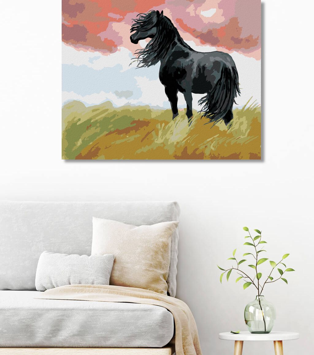 zuty Malování podle čísel - ČERNÝ KŮŇ NA LOUCE - Rozměr: 40x50 cm, Rámování: Varianta: bez rámu a bez vypnutí plátna - obrázek 4