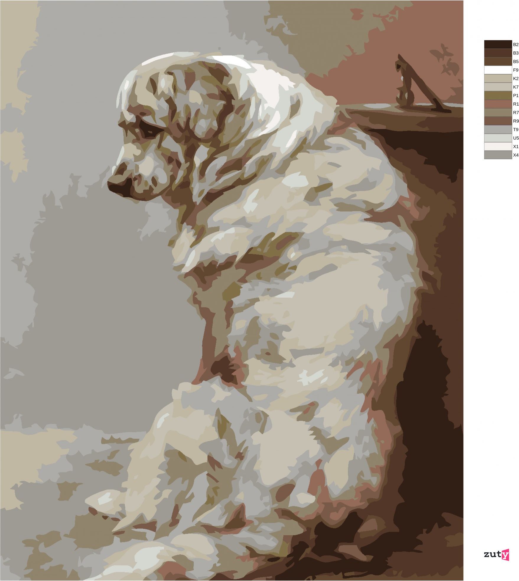 zuty Malování podle čísel - VELKÝ BÍLÝ PES - Rozměr: 40x50 cm, Rámování: Varianta: bez rámu a bez vypnutí plátna - obrázek 2