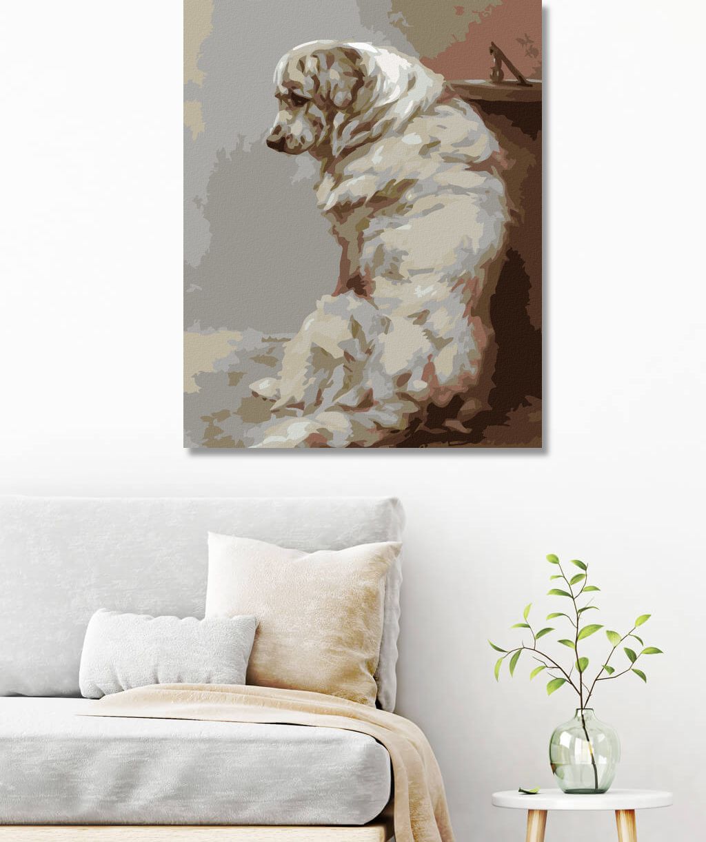 zuty Malování podle čísel - VELKÝ BÍLÝ PES - Rozměr: 40x50 cm, Rámování: Varianta: bez rámu a bez vypnutí plátna - obrázek 6