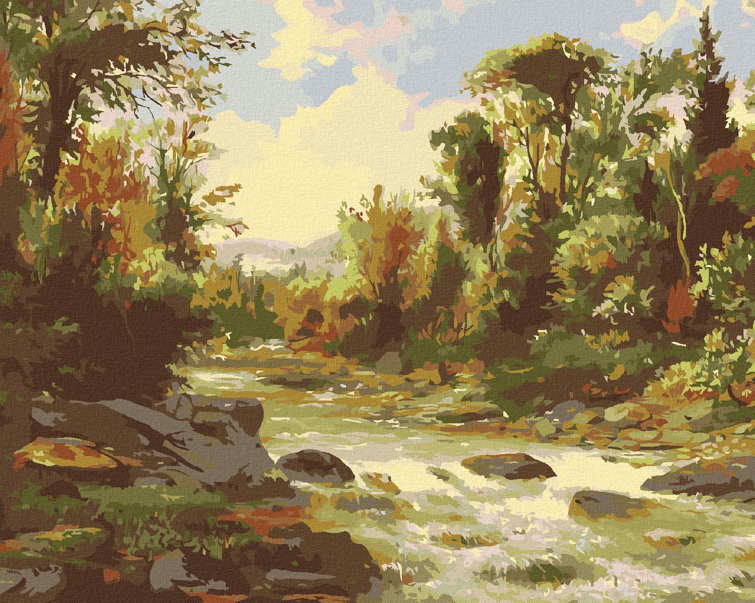 zuty Malování podle čísel - ŘEKA V PODZIMNÍM LESE - Rozměr: 40x50 cm, Rámování: Varianta: bez rámu a bez vypnutí plátna - obrázek 1