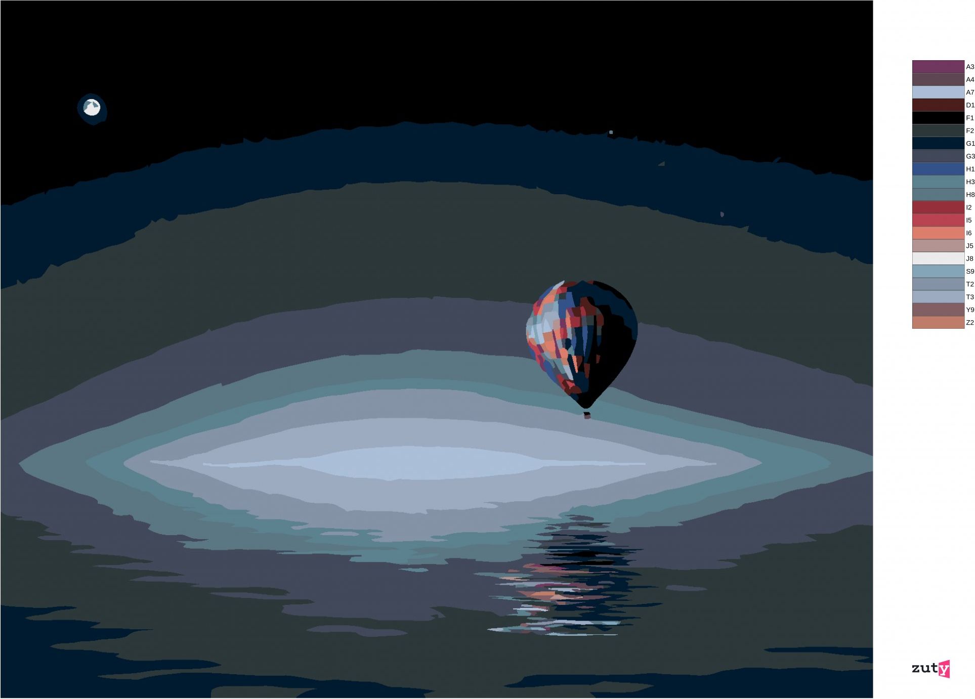 zuty Malování podle čísel - HORKOVZDUŠNÝ BALON NAD OCEÁNEM - Rozměr: 40x50 cm, Rámování: Varianta: bez rámu a bez vypnutí plátna - obrázek 4