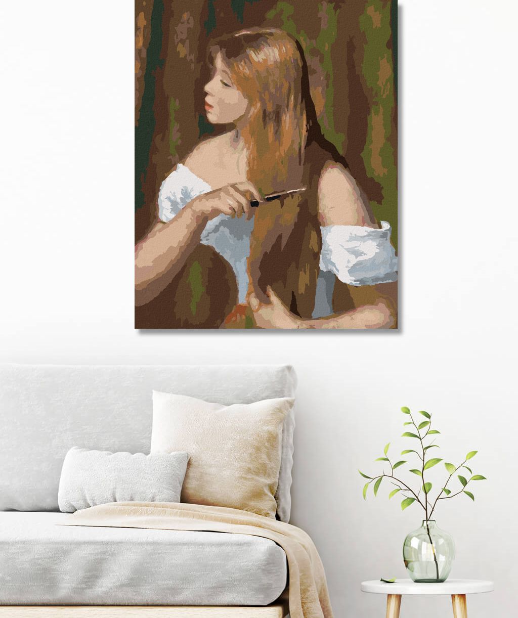 zuty Malování podle čísel - DÍVKA PŘI ČESÁNÍ VLASŮ (PIERRE-AUGUSTE RENOIR) - Rozměr: 40x50 cm, Rámování: Varianta: vypnuté plátno na rám - obrázek 9