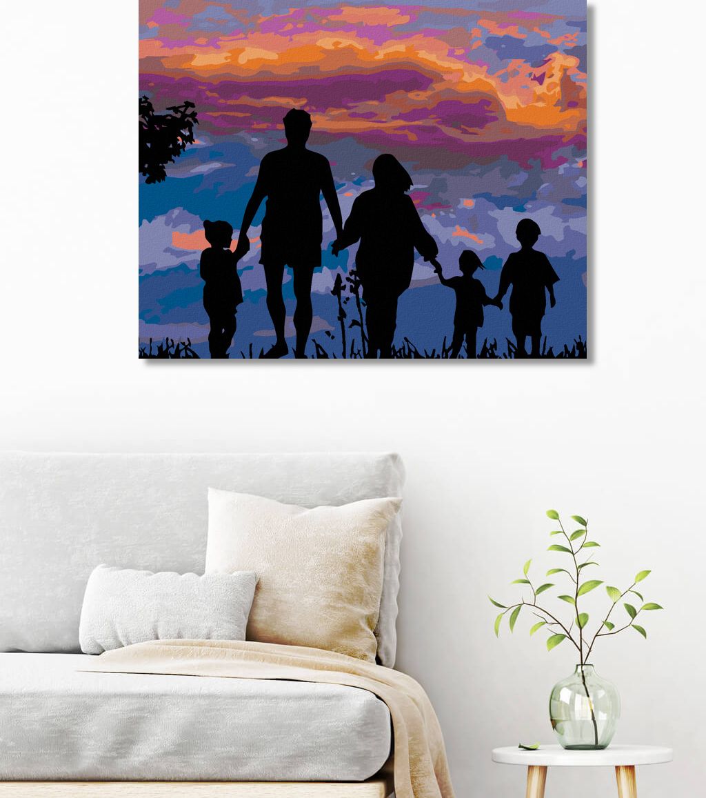 zuty Malování podle čísel - VELKÁ RODINA A ZÁPAD SLUNCE - Rozměr: 40x50 cm, Rámování: Varianta: vypnuté plátno na rám - obrázek 5