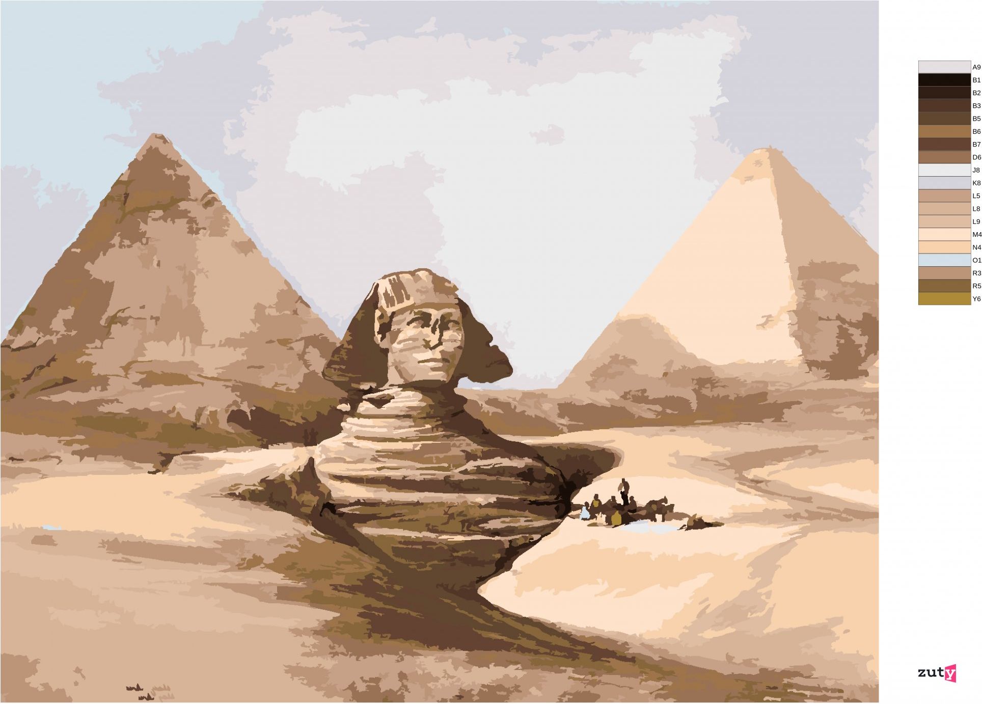 zuty Malování podle čísel - SFINGA A PYRAMIDY EGYPT - Rozměr: 40x50 cm, Rámování: Varianta: bez rámu a bez vypnutí plátna - obrázek 3