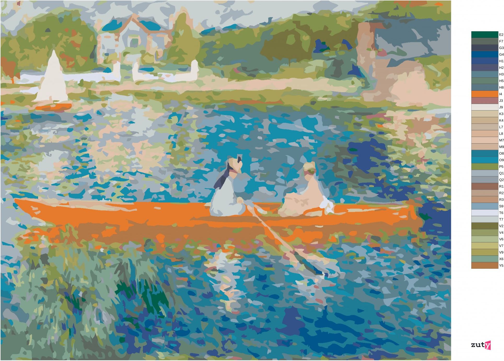 zuty Malování podle čísel - VYJÍŽĎKA PO SEINĚ (PIERRE-AUGUSTE RENOIR) - Rozměr: 40x50 cm, Rámování: Varianta: vypnuté plátno na rám - obrázek 5