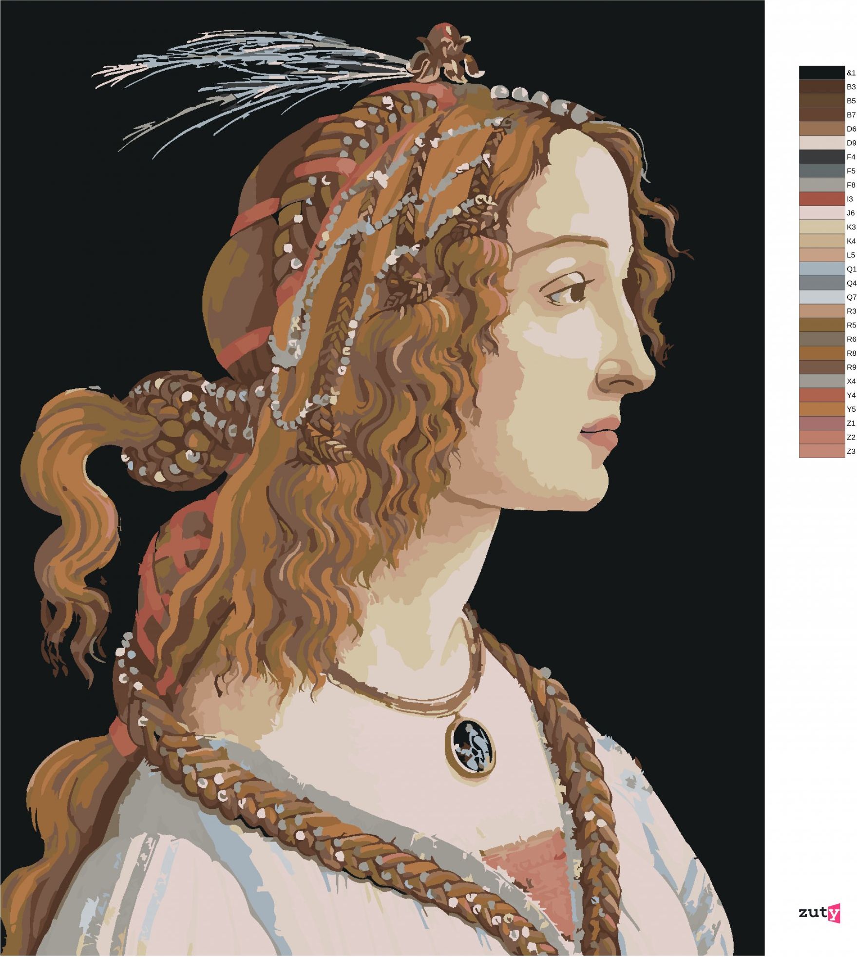 zuty Malování podle čísel - PORTRÉT DÁMY (SANDRO BOTTICELLI) - Rozměr: 40x50 cm, Rámování: Varianta: bez rámu a bez vypnutí plátna - obrázek 7