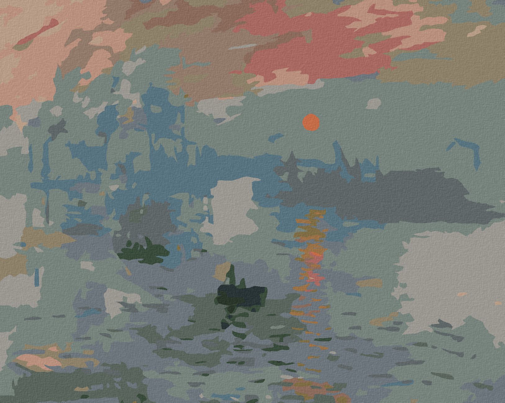 zuty Malování podle čísel - DOJEM, VÝCHOD SLUNCE (CLAUDE MONET) - Rozměr: 40x50 cm, Rámování: Varianta: vypnuté plátno na rám - obrázek 1